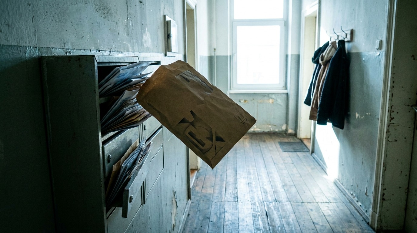 Briefumschlag des Energieversorgers im Briefkasten mit Hinweis, den Strom- und Gasvertrag zu prüfen