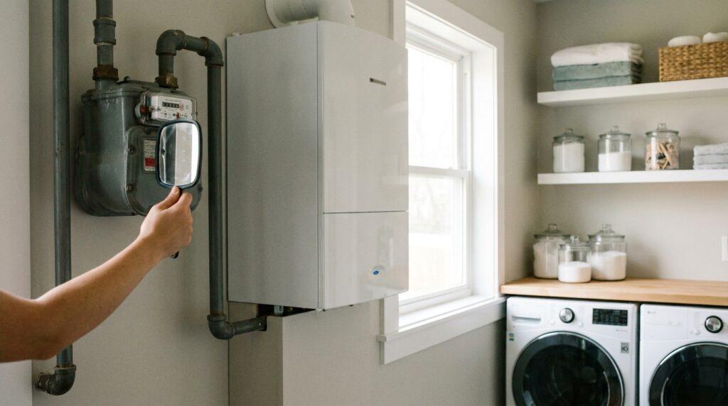 Gaszähler und Heizkessel im Hauswirtschaftsraum